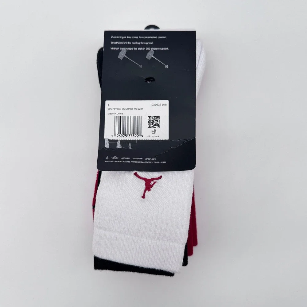 Men's Jordan Everyday Crew Socks (3-Pack) - Red/White/Black DX9632